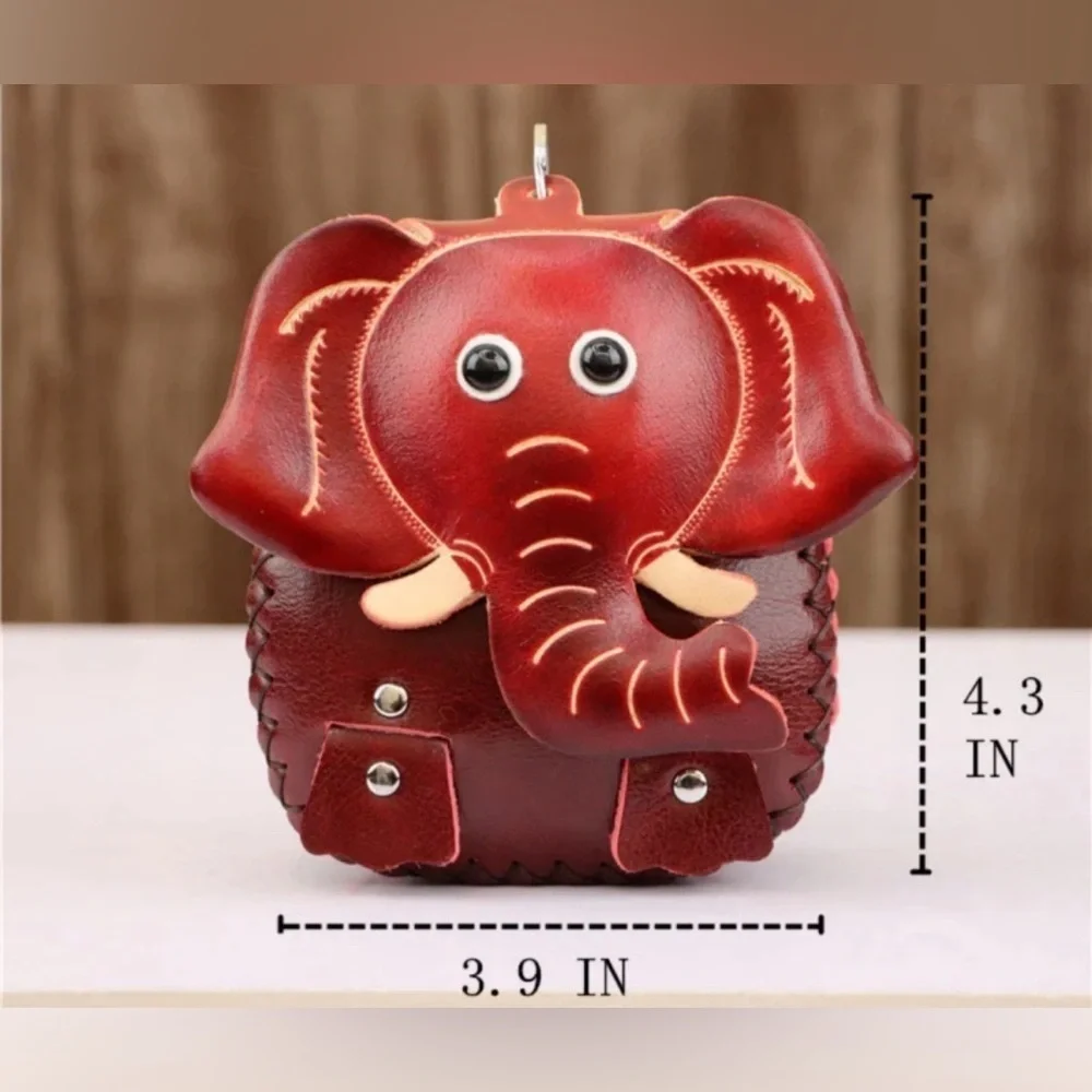 Genuine Leather Crossbody Elephant Coin Purse  Purse Charm